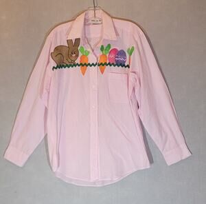 Vintage Shane Lee Inc Easter Bunny Applique Gingham Button Down Shirt M/L